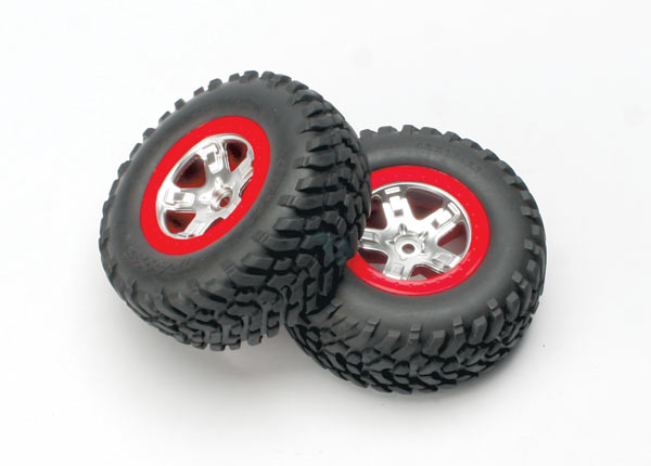 Traxxas 5875A - 2.2 / 3.0 Pre-Mounted SCT Front Tires on Chrome with Red Beadlocks Wheels (Slash 2WD Front)