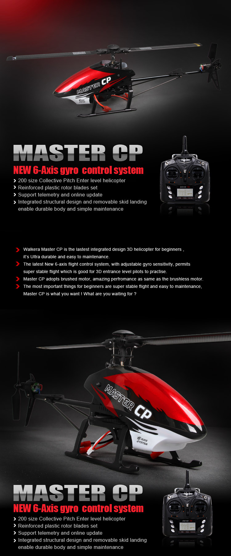 Walkera Master CP -  New 6-Axis Gyro 200 Size Collective Pitch Entery Level Helicopter Devo 7 RTF