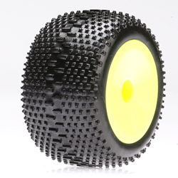 Losi LOSB0967 -  Mounted Yellow Dish Wheel with Kingpin Tire, 4 pcs (1-18 Mini-LST2)