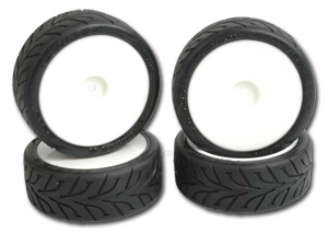 Schumacher XG-Rain - Shimizu D01J Wet Pre-Glued Tire, Schumacher Revlite Wheel, Yellow Molded Insert