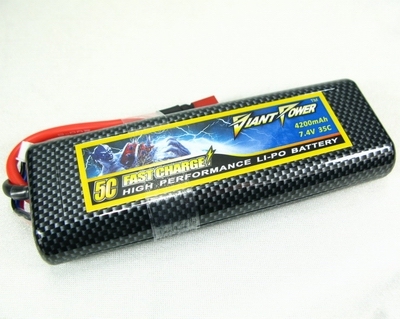 Giant Power 2S4200-35C-T - 7.4V 4200mAh 35C Lipo Battery Pack, 5C Fast Charge, T-Plug, Soft Pack