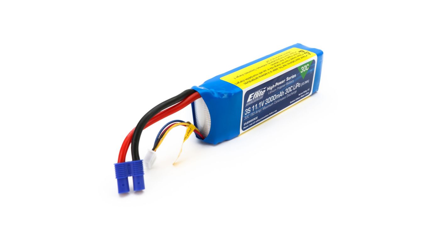 E-Flite EFLB30003S30 - 3000mAh 3S 11.1V 30C LiPo, 12AWG, EC3 