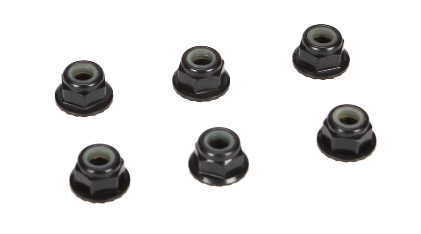 TLR 336000 - 4mm Aluminum Serrated Lock Nuts, Black, 6pcs