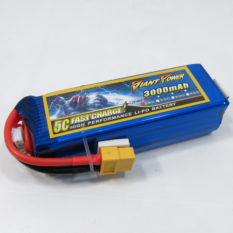 Giant 3000-3S-25C-XT60 - LiPo Battery 11.1V 3000mAh 5C Fast Charge XT60 Plug