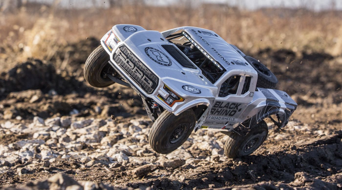Losi LOS03020T2 - 1/10 Ford Raptor Baja Rey 4WD Desert Truck Brushless RTR, Black Rhino