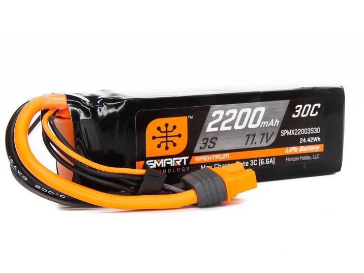 Spektrum SPMX22003S30 - 11.1V 2200mAh 3S 30C Smart LiPo Battery: IC3