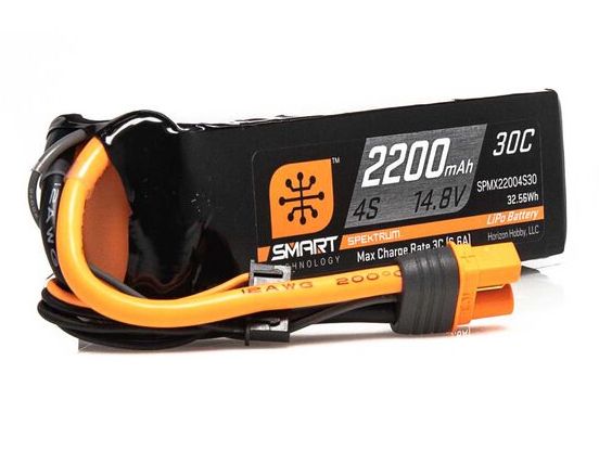 Spektrum SPMX22004S30 - 14.8V 2200mAh 4S 30C Smart LiPo Battery: IC3