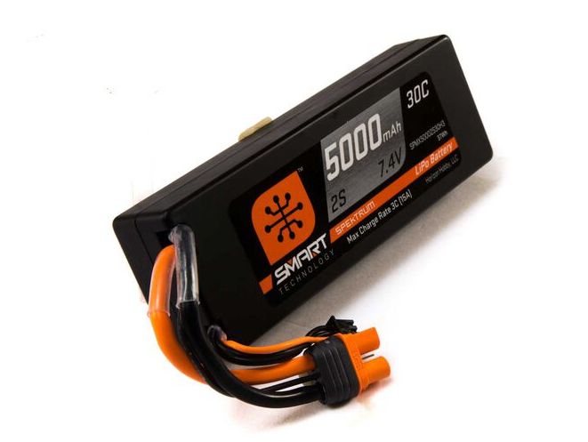 Spektrum SPMX50002S30H3 - 7.4V 5000mAh 2S 30C Smart LiPo Hardcase Battery: IC3