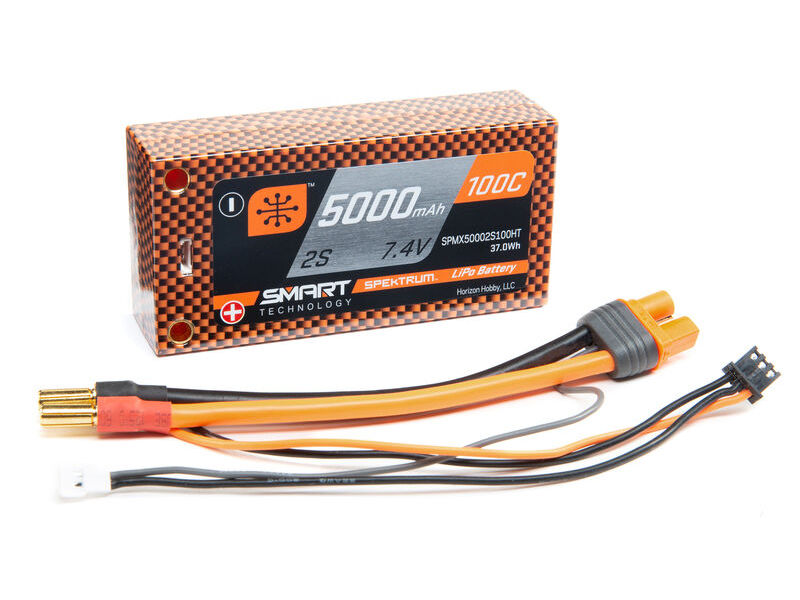 Spektrum SPMX50002S100HT - 7.4V 5000mAh 2S 50C Smart Race Shorty Hardcase LiPo Battery: Tubes, 5mm