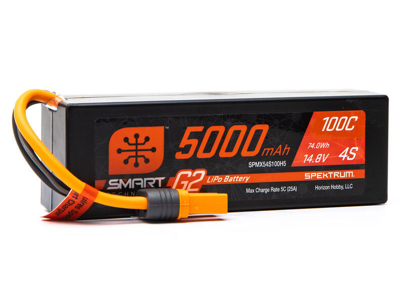 Spektrum SPM54S100H5 - 14.8V 5000mAh 4S 100C Smart G2 Hardcase LiPo Battery: IC5