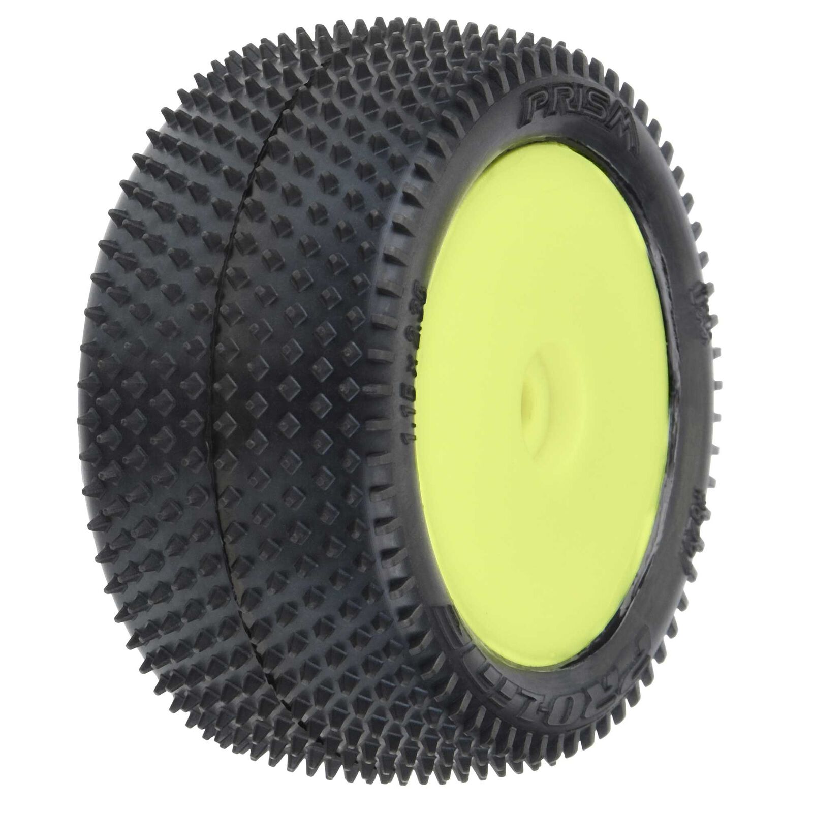 ProLine 8297-12 - 1/18 Prism Rear Carpet Mini-B Tires Mounted 8mm Yellow Wheels 
