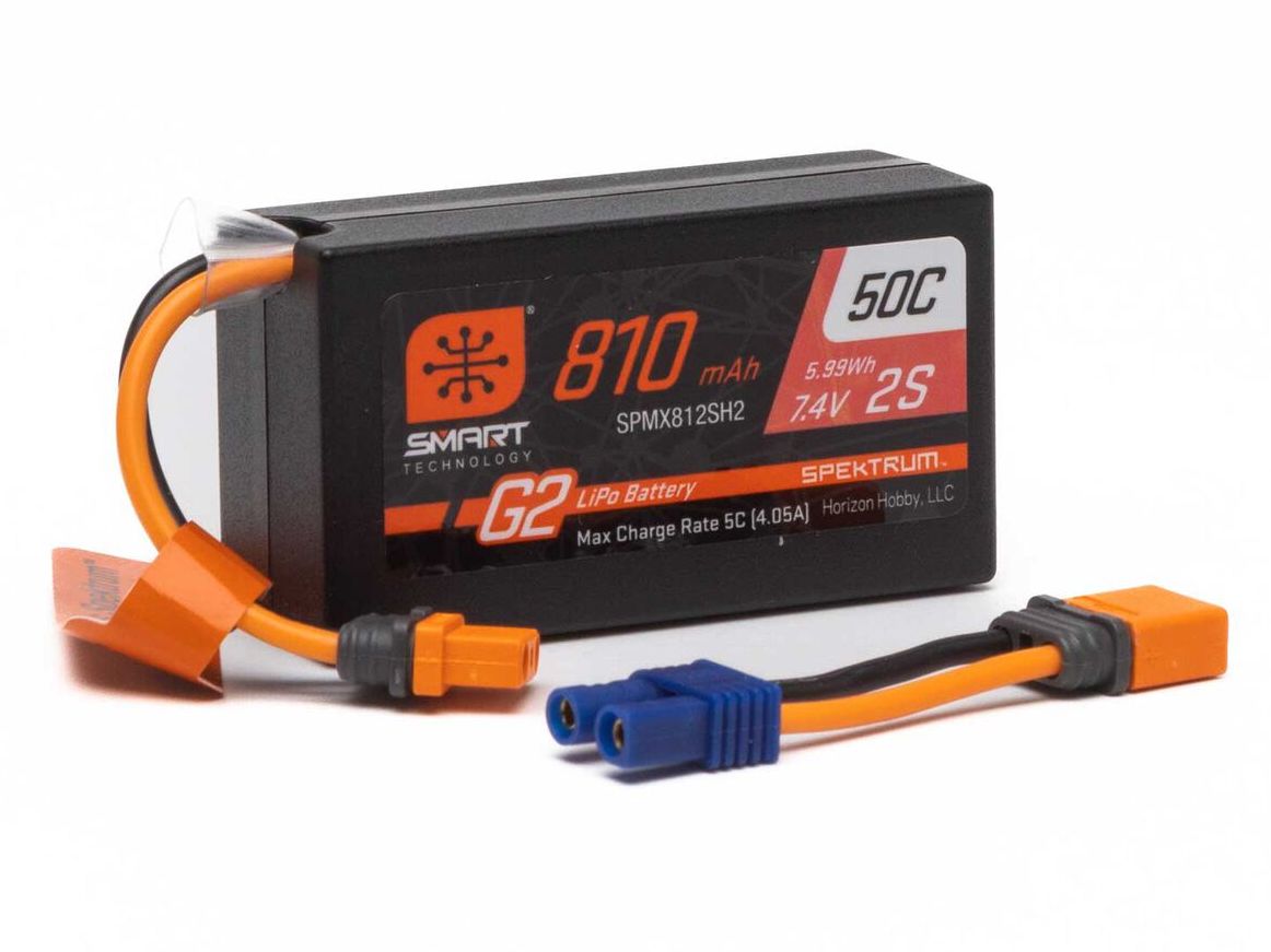 Spektrum SPMX812SH2 - 7.4V 810mAh 2S Smart G2 50C LiPo: IC2