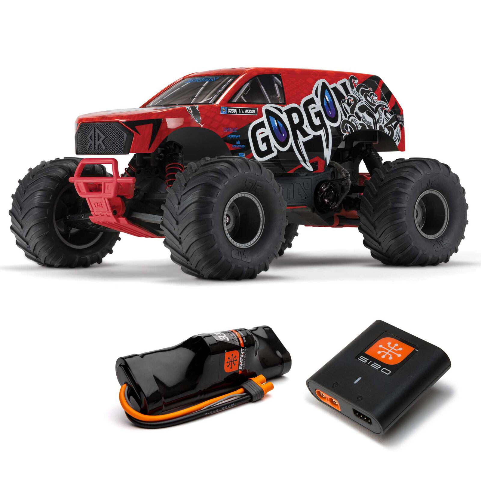 Arrma ARA3230ST2 - 1/10 GORGON 4X2 MEGA 550 Brushed Monster Truck RTR with Battery & Charger, Red