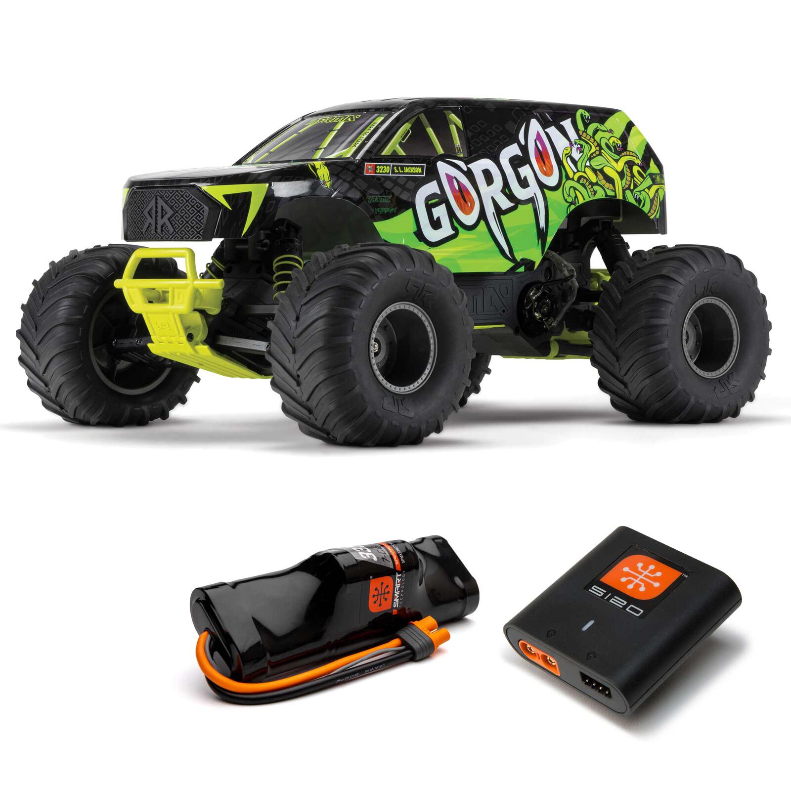 Arrma ARA3230ST1 - 1/10 GORGON 4X2 MEGA 550 Brushed Monster Truck RTR with Battery & Charger, Yellow