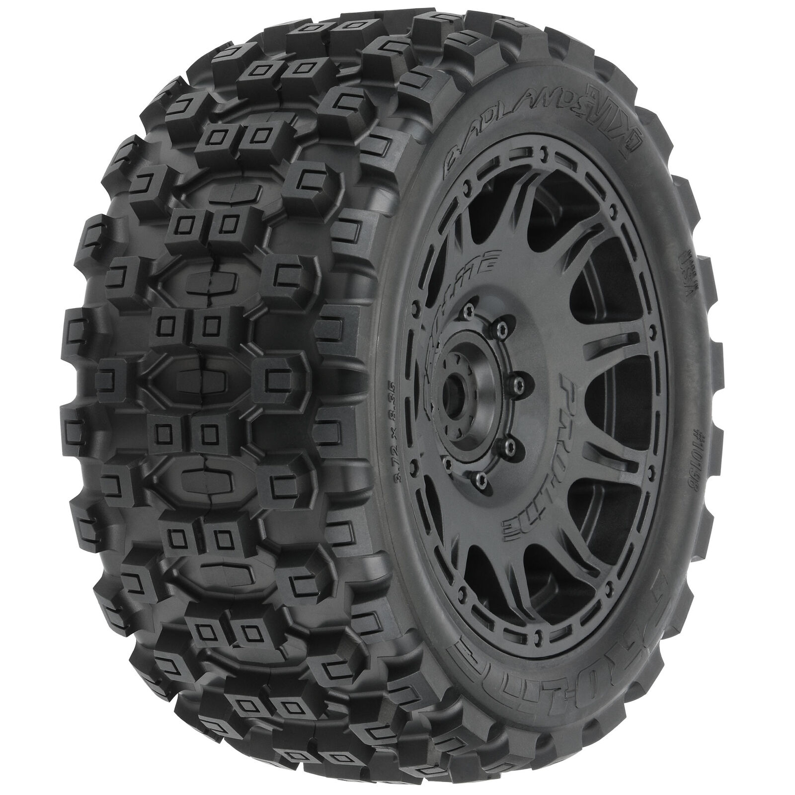 Proline PRO1019811 - 1/6 Badlands MX57 Front/Rear 5.7” Tires Mounted on Raid 8x48 Removable 24mm Hex Wheels (2): Black